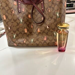 Authentic Coach Brown Signature Reversible Tote bag with Animal Accents Bundle